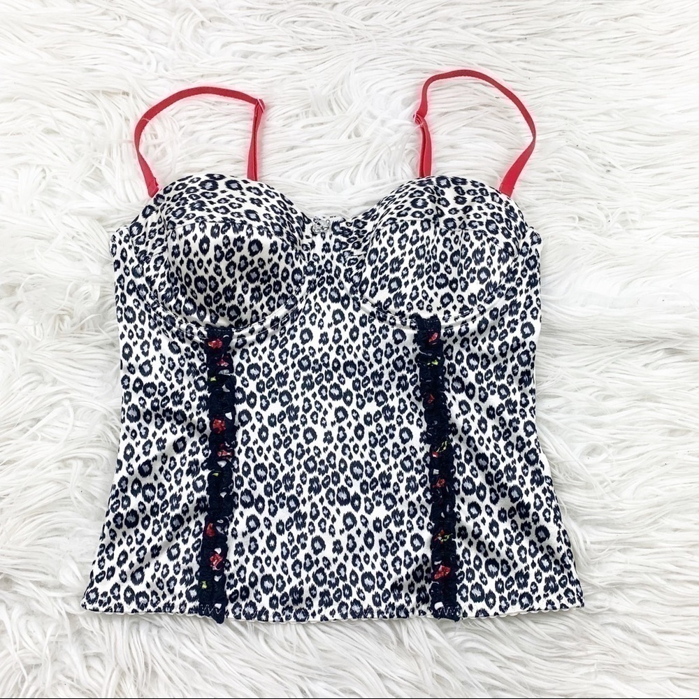 Flirtitude Bustier Top Leopard Print Skull Charm Silky